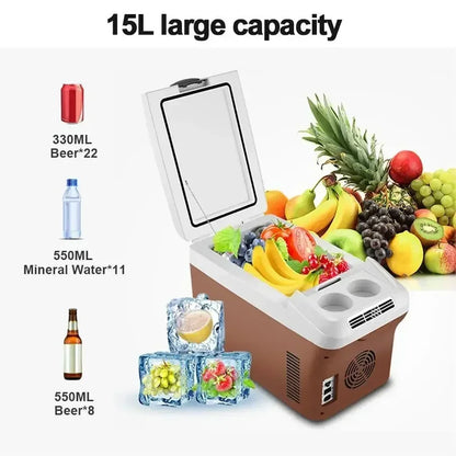 Mini Koelkast – Draagbare Koelbox – Camper Koelkast – Auto Koelkast – Mini Frigo - 15L – Koelen En Verwarmen – Stil <35 dB - Bruin