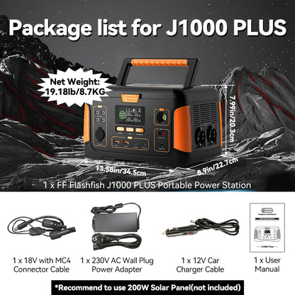FlashFish Solar Power Station 1000W Solar Generator Pure Sine Wave AC Output 110V 230V 932Wh Generator Emergency Power Camping