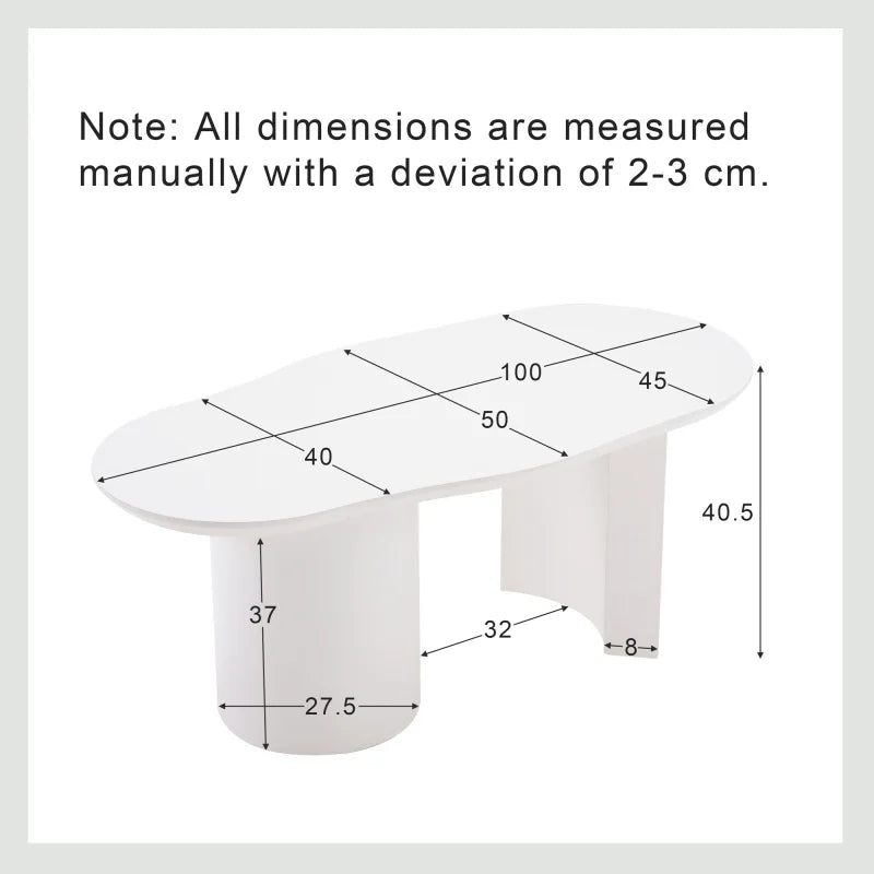 Salontafel – Woonkamertafel – Tafel – Koffietafel – Hoogwaardig MDF – Onregelmatig Modern Ontwerp – Stevige Constructie - 100 x 50 x 40.5 cm - Wit - QUORE
