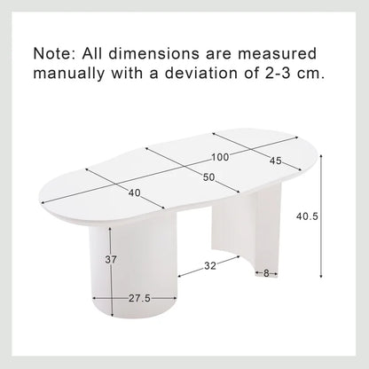 Salontafel – Woonkamertafel – Tafel – Koffietafel – Hoogwaardig MDF – Onregelmatig Modern Ontwerp – Stevige Constructie - 100 x 50 x 40.5 cm - Wit - QUORE