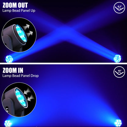 Moving Head Licht – DJ Licht – Podiumlicht – LED Spot – RGBW Verlichting – EU Plug – 300W Zoom & Focus – 7x40W RGBW LEDs met Halo Ring - QUORE