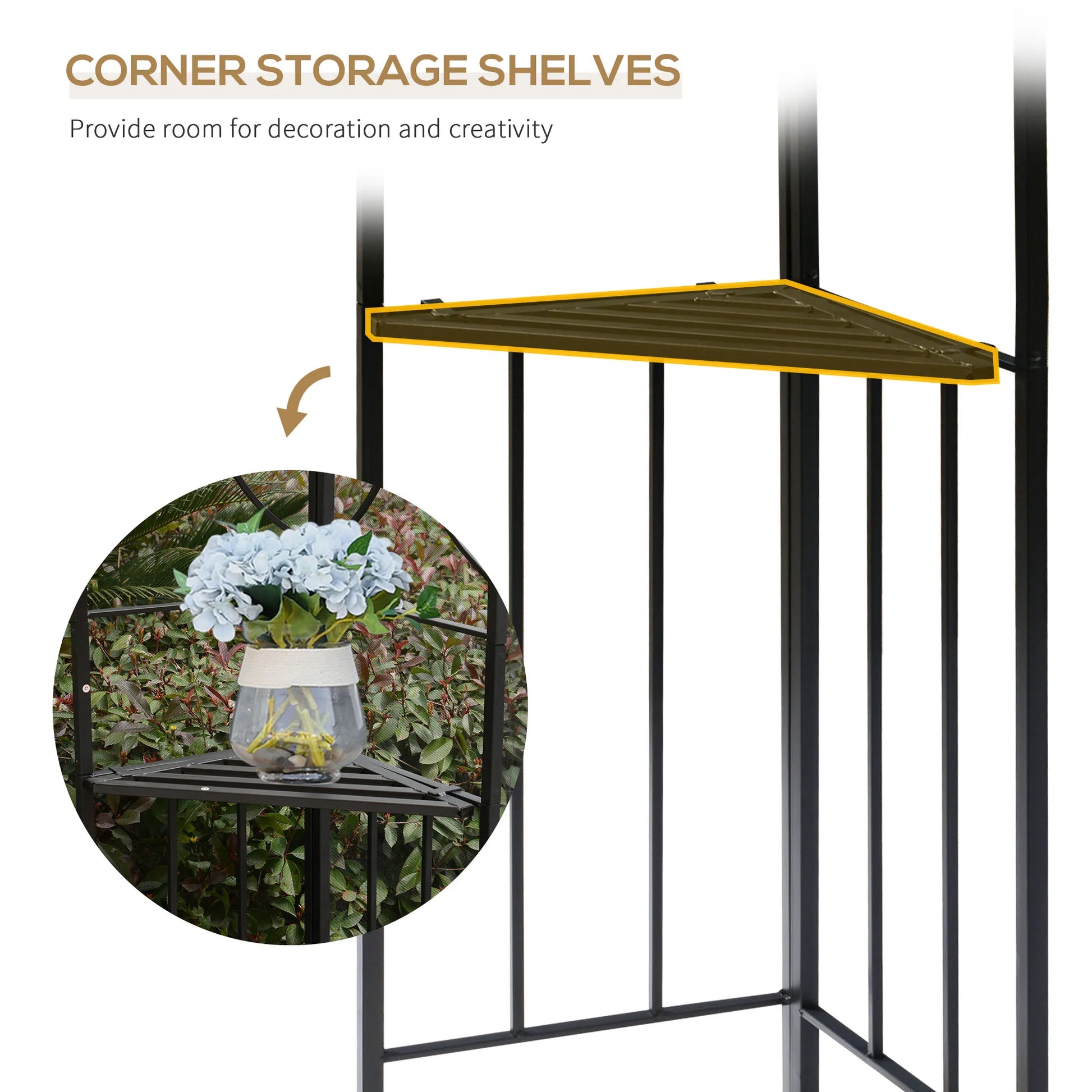 Tuinpaviljoen – Tuintent – Overkapping – Tuinhuis – Zomerhuis – Waterafstotend Polyester Dak – Metalen Frame Met Planken - QUORE