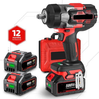 Slagmoersleutel - met Accu - Slagschroevendraaier - Brushless - 2800Nm Draadloze - 1/2 Inch - Elektrische - Koppel -18V Batterij - Handgereedschap - 2 Accu's met 1 Lader Batterij - Rood