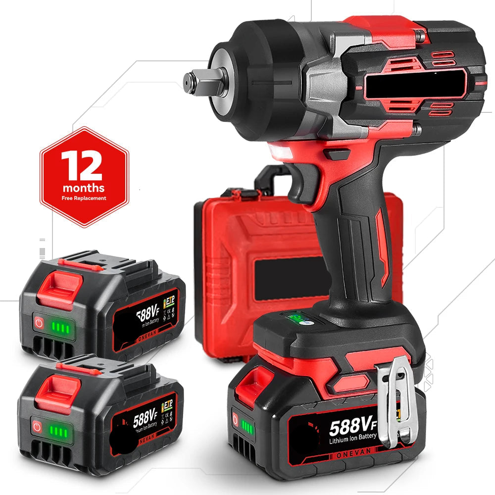 Slagmoersleutel - met Accu - Slagschroevendraaier - Brushless - 2800Nm Draadloze - 1/2 Inch - Elektrische - Koppel -18V Batterij - Handgereedschap - 2 Accu met Boxset - Rood