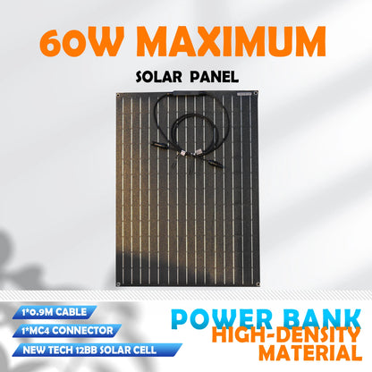 Zonnepanelen - Monokristallijne Zonnepaneel - Draagbaar Zonnepaneel - Flexibele - 60W - 18V - Zonnecel - Zonnecollector - 1PC
