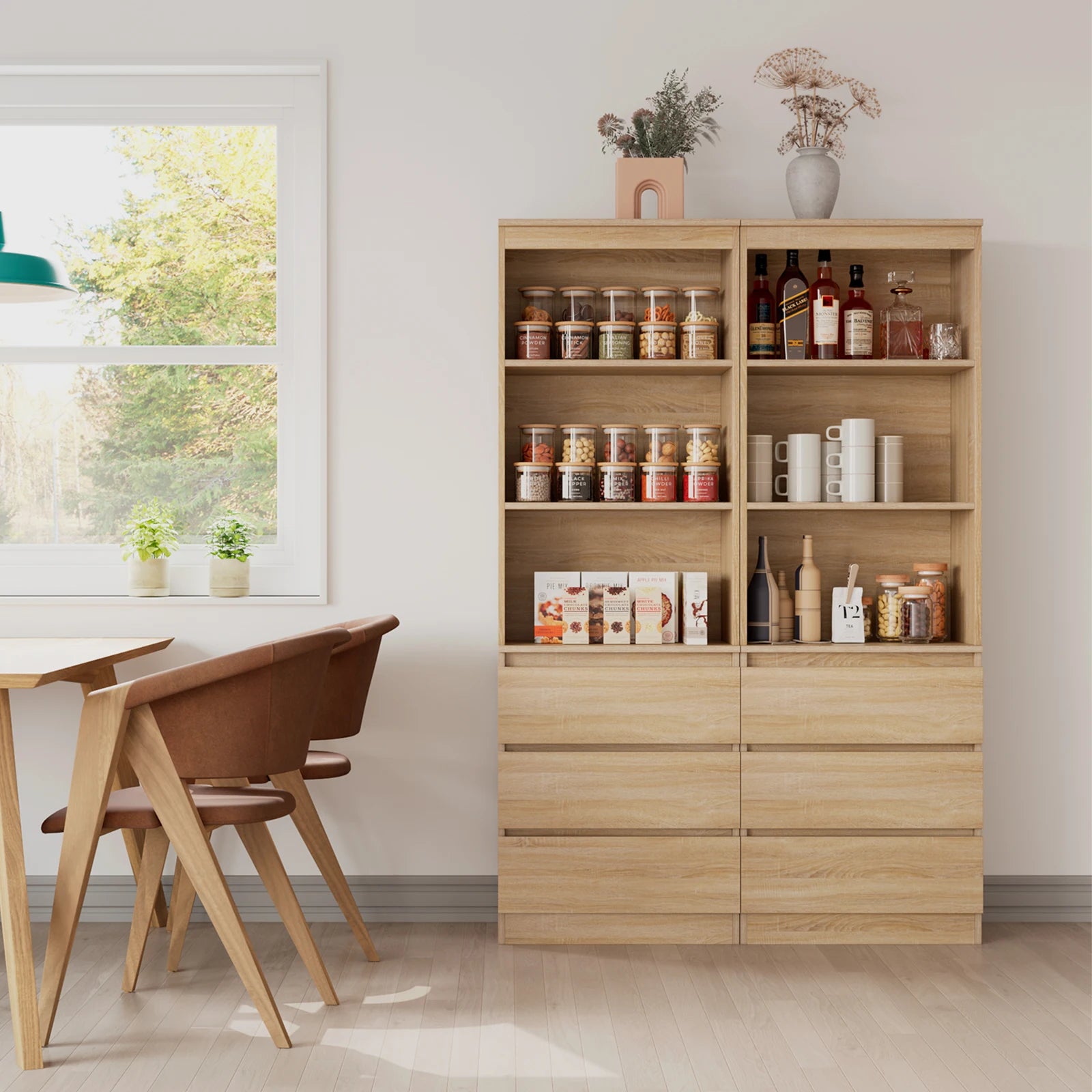 Boekenkast - Kast - Hoge Kasten - Boekenkasten - Boekenrek - Opbergkast met 3 Laden en 3 Planken - Vrijstaande Opbergkast - voor Woonkamer - Zwart - QUORE