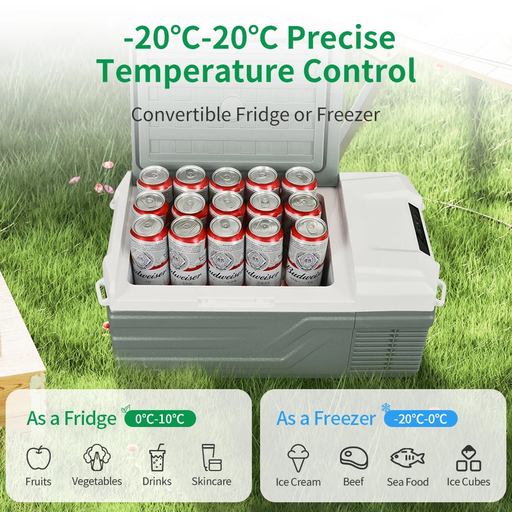 Draagbare Autokoelkast Met Vriesvak – Elektrische Auto Koelbox – 12V/24V Aansluiting – Compacte Koelbox 15L – Instelbare Temperatuur Tot -20°C – Ideaal Voor Auto - Camping en Vrachtwagen – Koelen en Vriezen - QUORE