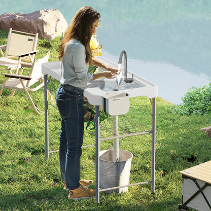 Draagbare Vis- En Campingtafel – Inklapbare Tafel – Spoelbaktafel – Buiten Tafel – HDPE Waterbestendig – Met Kraan En Opbergruimte - 108 x 58 x 92 cm - Wit