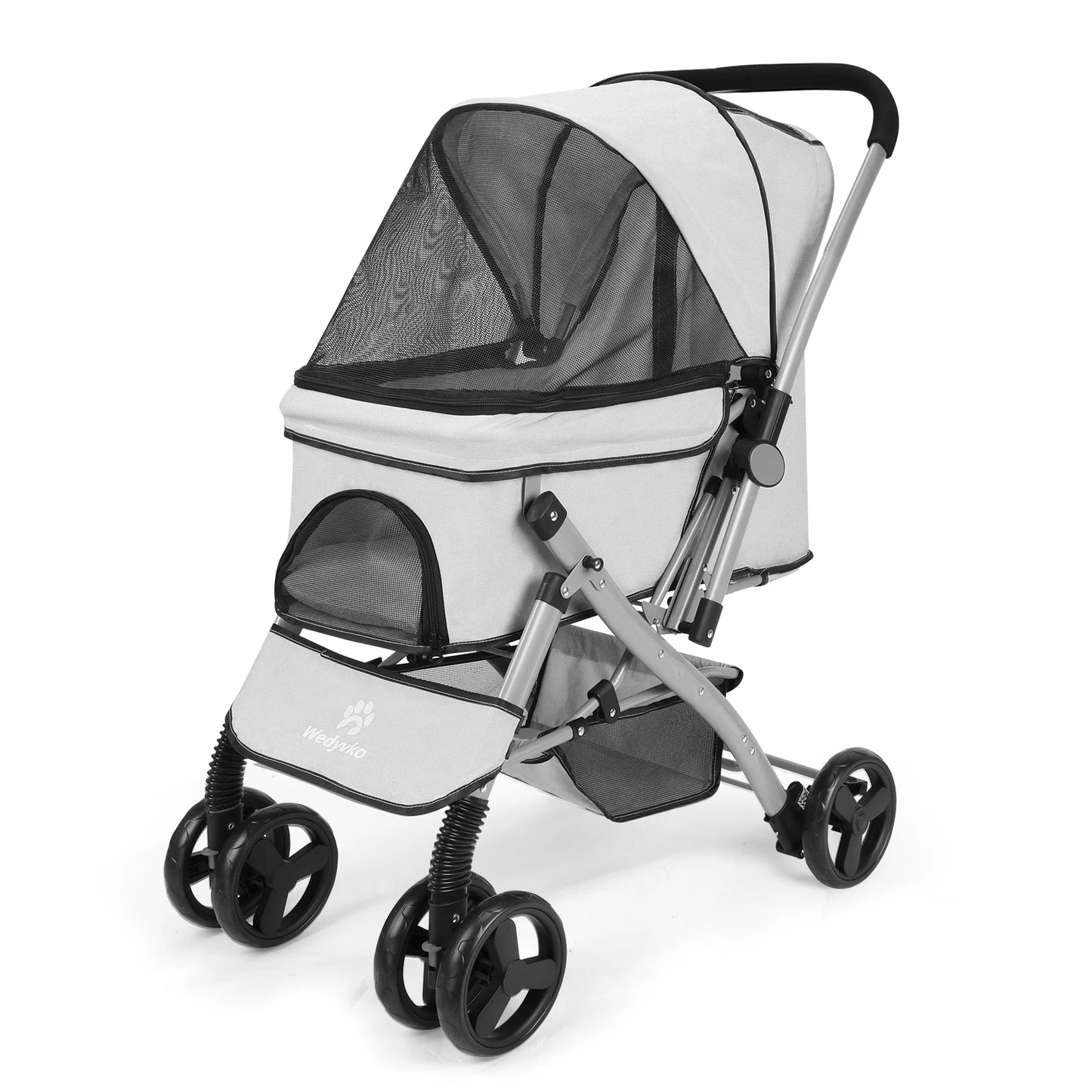 Hondenbuggy - Hondenkar - Kattenbuggy - Opvouwbare - Huisdierenbuggy - met Roterende Wielen en Rem – Tot 36 kg – Opvouwbaar met Opbergmand voor Kleine en Middelgrote Honden - Grijs
