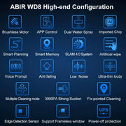 Abir - Robotstofzuiger - Stofzuiger - Dubbele waternevel - Smart Memory - Lasersensor - APP & Afstandsbediening - 3000PA - Wit