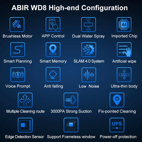 Abir - Robotstofzuiger - Stofzuiger - Dubbele waternevel - Smart Memory - Lasersensor - APP & Afstandsbediening - 3000PA - Wit