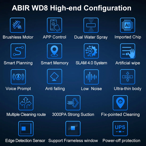 Abir - Robotstofzuiger - Stofzuiger - Dubbele waternevel - Smart Memory - Lasersensor - APP & Afstandsbediening - 3000PA - Wit