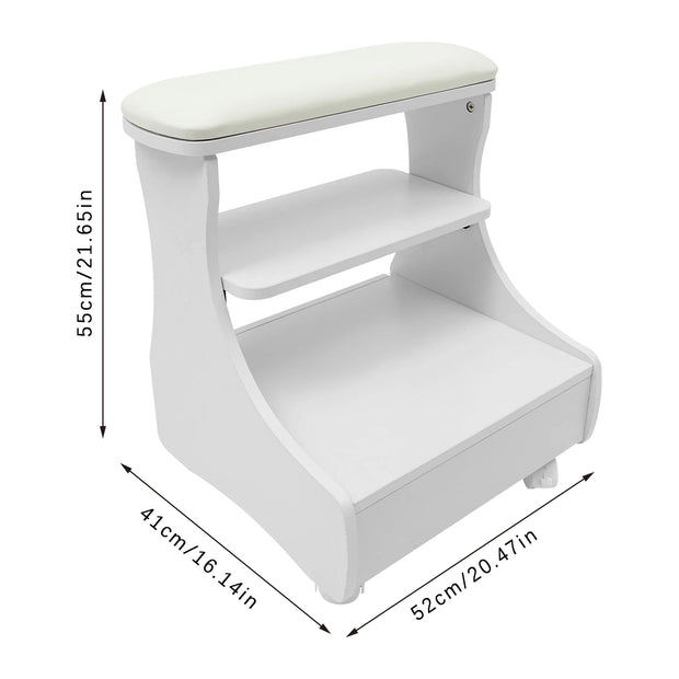 Pedicure Stool -  Nagelbank - Stoel schoonheidssalon - Manicure Chair - Footbath Stool with Wheels - 20kg - Wit