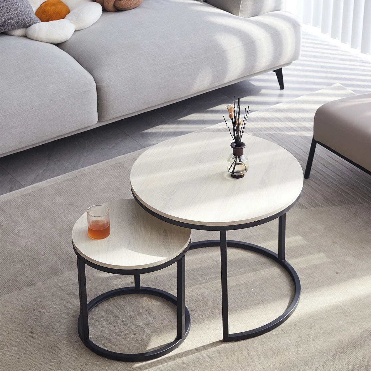 Salontafel Rond - Scandinavische Salontafel 2 In 1 - Ronde Theetafel - Theetafelset - Theetafel Modern -Bijzettafel - Set - Woonkamer.