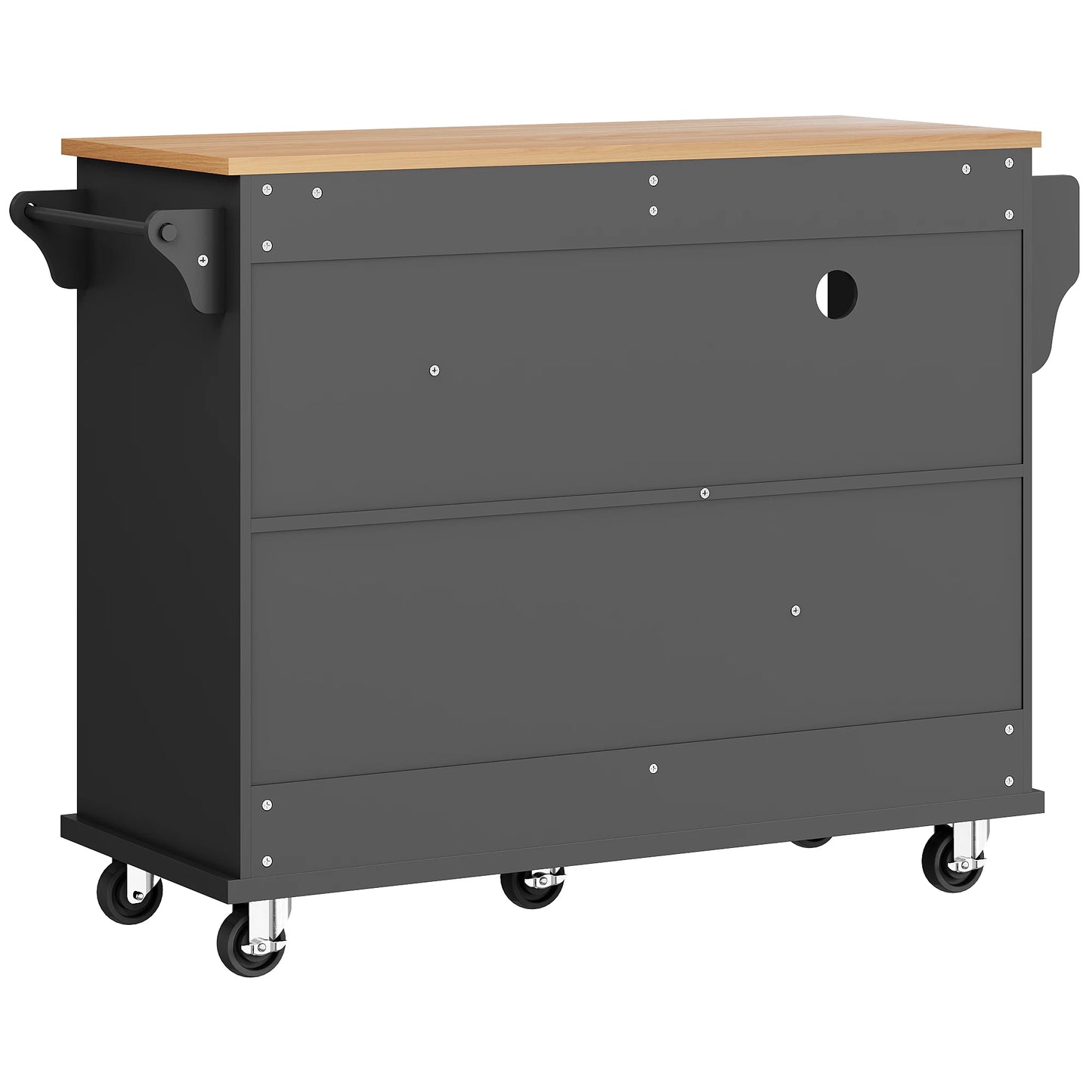 Serveertrolley – Keukentrolley – Serveerwagen – Mobiele Trolley – Opbergtrolley – Zwart MDF Frame – Lichtbruin Houten Werkblad – 2 Laden – 4 Wieltjes Met Remmen