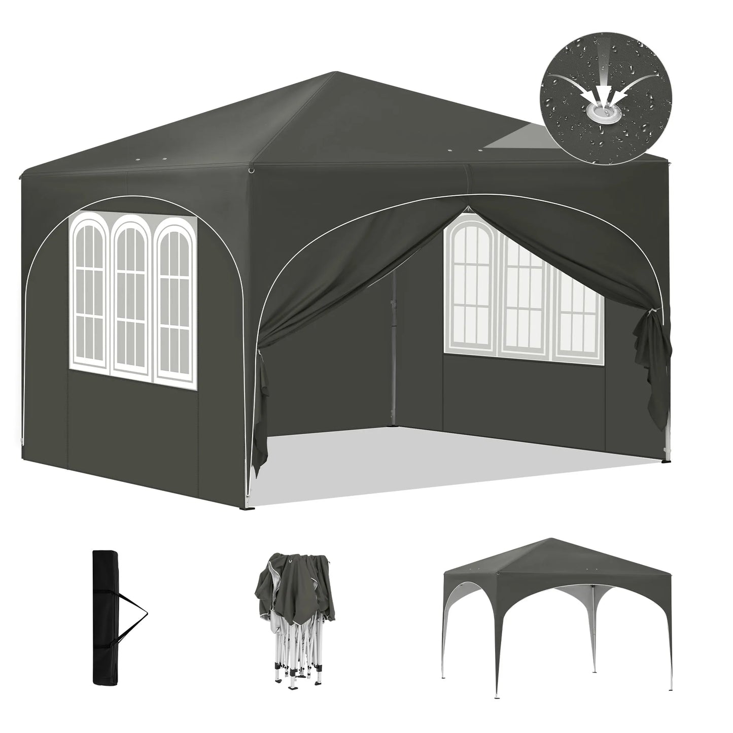 Gazebo Pop-Up Tent - Opvouwbare Partytent - Tenten - Kampeertent - Waterdichte Camping Tent - 3x3m - met 4 Zijwanden en Afvoerputje - voor Tuin en Buiten - Grijs