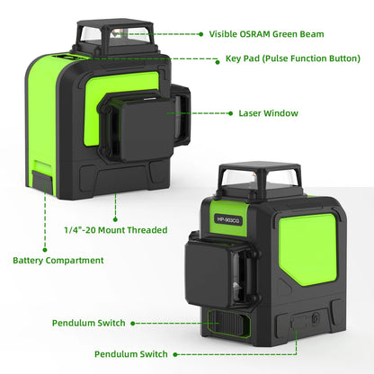 Laserwaterpas – Kruislijnlaser – Lijnlaser – 3D Waterpas – 12 Lijnen – Groene Laser – Zelfnivellerend - Set 1