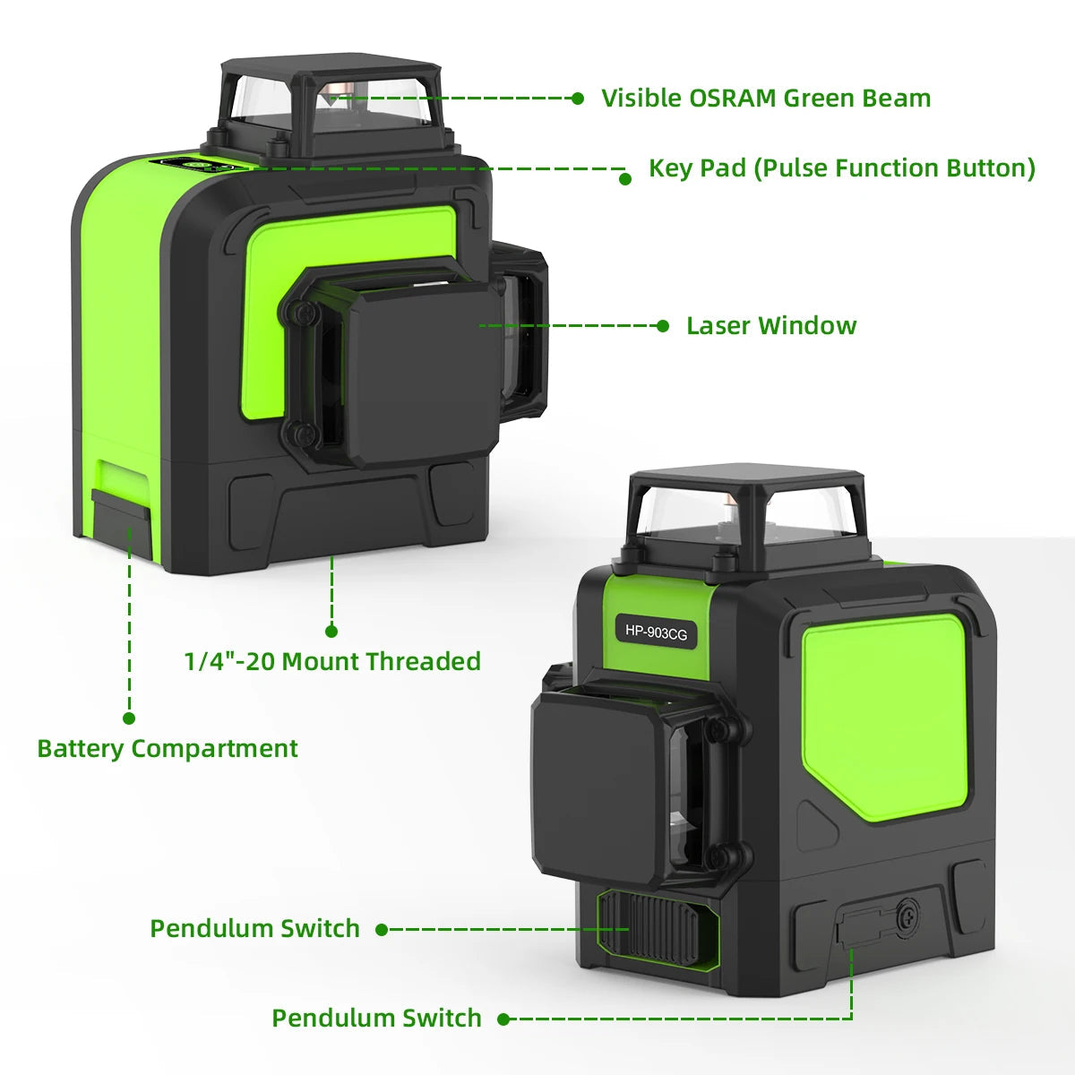 Laserwaterpas – Kruislijnlaser – 3D Laser – Zelfnivellerend – Groene Laser – 360° Projectie – Oplaadbare Lithium-Ion Batterij - Set 3