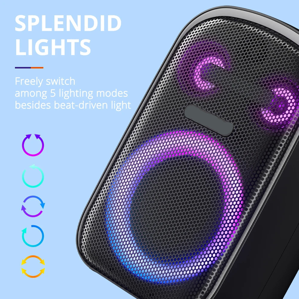 Portable Bluetooth Speaker - Portable Speaker - Party Speaker - 60W Sound - 3-Way System - Dual Audio Mode - Bluetooth 5.3 - IPX6 Waterproof - 12,000mAh - USB Charging Function