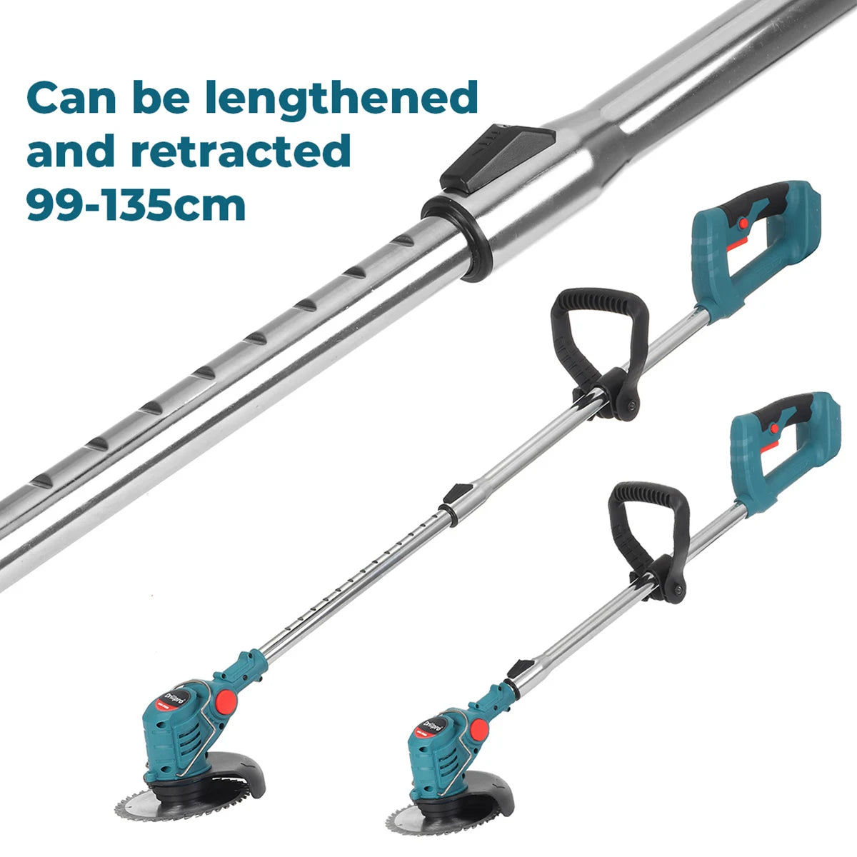 Drillpro Electric Lawn Mower 2X Li-ion Batteries Cordless Grass Trimmer Adjustable Handheld Garden Tools for Makita 18V Battery