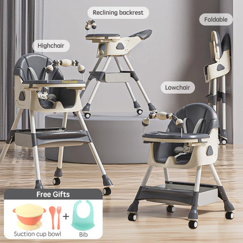 Kinder Eetstoel - Baby Eetstoel Met Verstelbare Hoogte - Kinder Eetstoel Met Stevig Metaal Frame - Unisex - Grijs