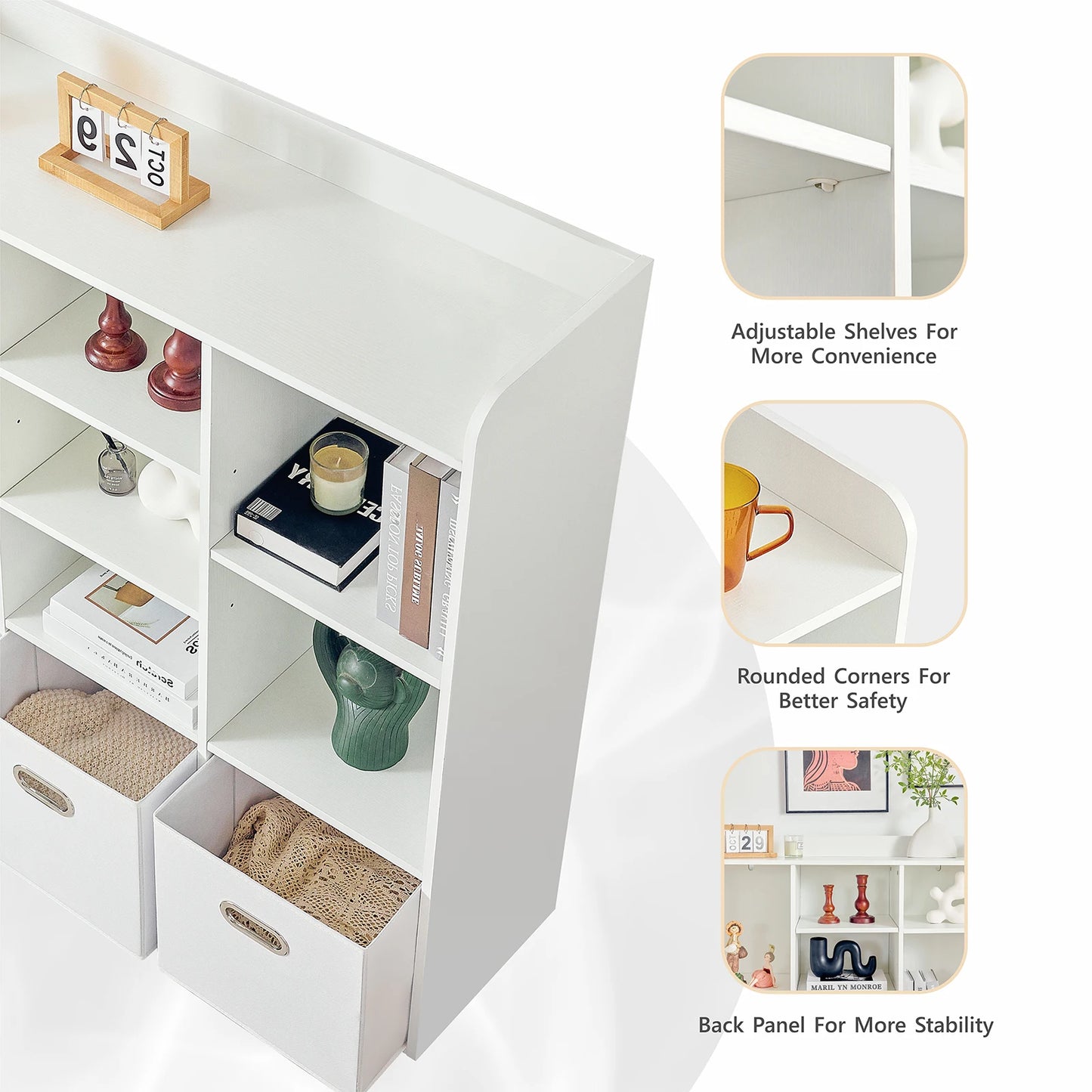 Houten Kubusopberger – Kubusboekenkast – Opbergkast – Houten Kast – Opbergbox – 7 Ruime Vakken – Verstelbare Plank - Wit