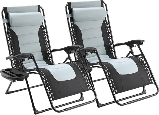 Ligstoel Tuin - Opvouwbare - Relaxstoel - Tuinstoel - Campingstoel - Draagvermogen 160kg - Verstelbare Rugleuning - en Voetensteun - 2 Stuk - Grijs