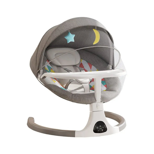 Elektrische Schommelstoel - Wiegstoel voor Baby's - Elektrische Wipstoel - Automatische Schommelstoel - voor Baby - met Vijfpunts Gordel en Afstandsbediening - Bluetooth - Grijze Tray