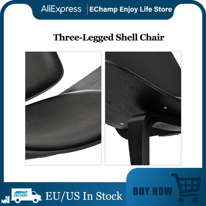 Shell Chair – Driepoot Stoel – Design Stoel – Kunstleer Stoel – Houten Frame – Comfortabel Zitvlak – Draagkracht 150 Kg - QUORE
