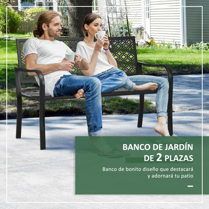 Tuin Bank - Tuinbank Hout - Tuinbanken - Garden Furniture - Stalen Tuinbank voor Twee Personen met Decoratieve Rugleuning - 127x63x83 cm - Zwart - QUORE