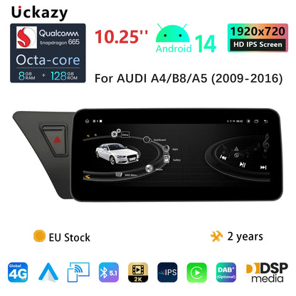 10.25"Snapdragon 665 Android 14 Wireless Carplay AutoRadio For Audi A4 B8 A5 2009-2017 Multimedia GPS Navi Stereo WIFI Screen - QUORE