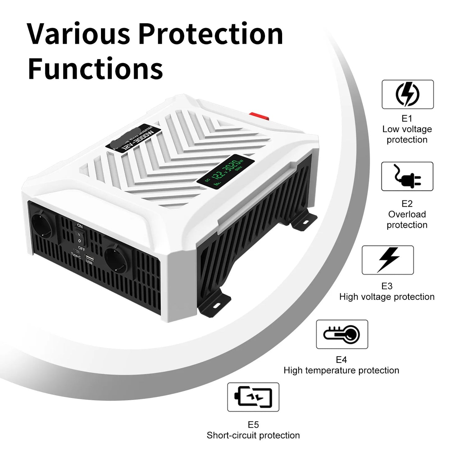 Pure Sine Wave Omvormer - Autolader - Auto stopcontact  - Auto stopcontact - 24V – 3000W Continu Vermogen - DC naar AC 220V - voor Caravans & Campers