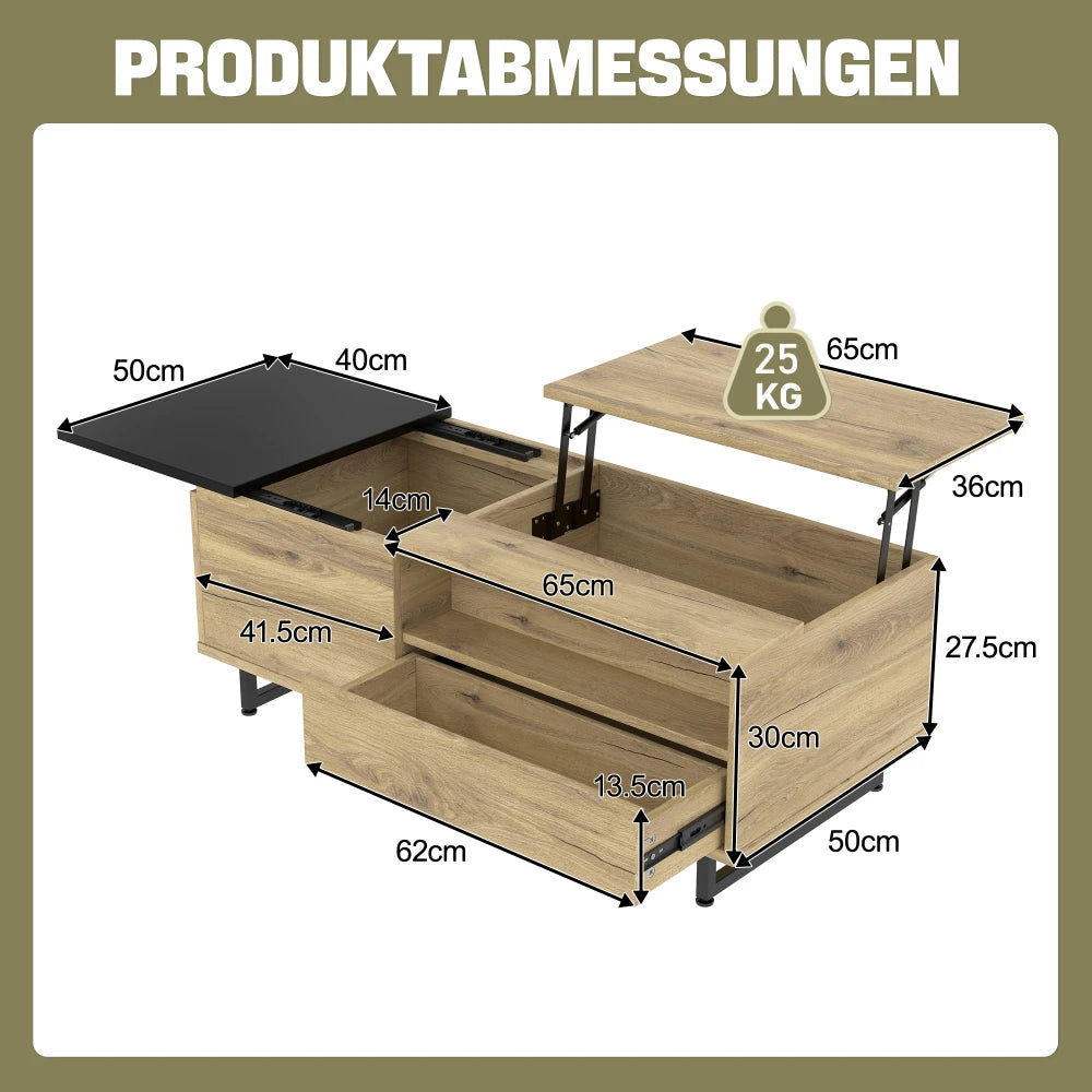 Verstelbare Salontafel – Coffee Table – Bijzettafel – Opbergtafel – Tafeltje – Met LED Vloerlamp – Met Veel Opbergruimte