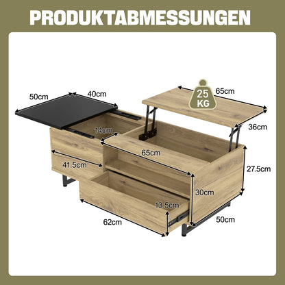 Verstelbare Salontafel – Coffee Table – Bijzettafel – Opbergtafel – Tafeltje – Met LED Vloerlamp – Met Veel Opbergruimte