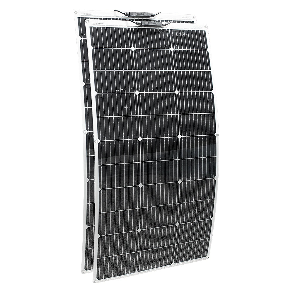 Zonnepanelen - Zonnepaneel - Monokristallijne - 200W - Flexibele - Waterdichte - Voor Camping - Huis - Auto - Off-Grid 12V Systeem - 2 Stuks - QUORE
