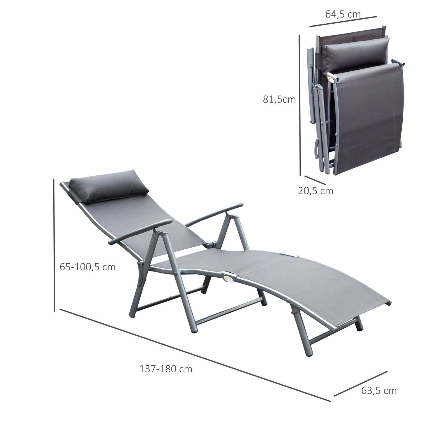 Outdoor Loungestoel - Opvouwbare Ligstoel - Loungestoel Tuin - Zonnebank - Terras & Zwembad Lounge - Verstelbare Rugleuning - Tuin Opvouwbare Stoel - 137 x 63.5 x 100.5 cm - Grijs