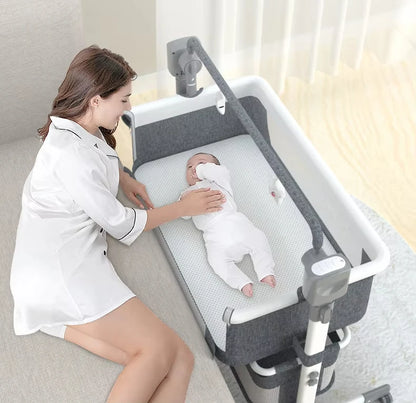 3 in 1 Baby Crib Smart Electric Bassinet Bedside Sleeper Foldable Portable with Bluetooth Music Auto Rocking Timer Baby Cot