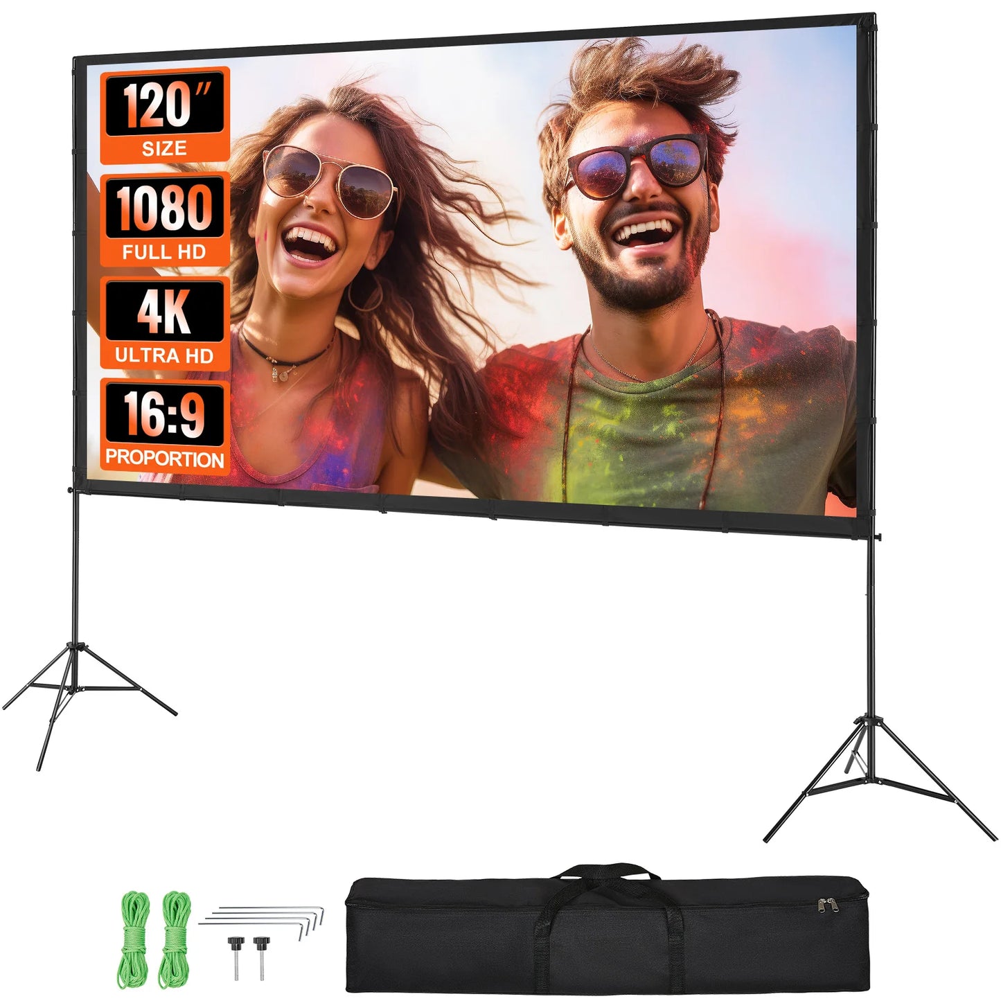 Projectiescherm - Beamer Scherm - Projector Scherm - Home Cinema - 4K/1080P HD Buitenbioscoop Scherm - voor Thuisbioscoop en Tuingebruik - met Statief 150 Inch - Beamer Mini - Draagbaar - Opvouwbaar