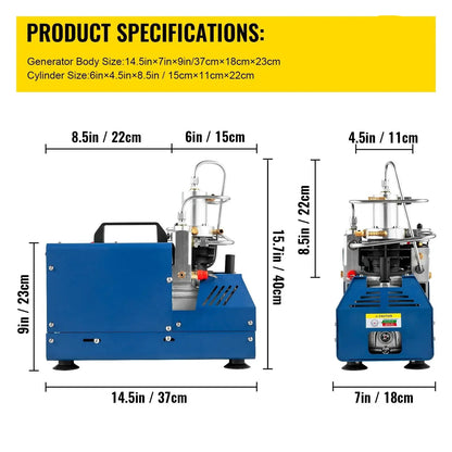 Hogedruk Luchtcompressor - Elektrische PCP Luchtpomp - met Automatische Uitschakeling - en Veiligheidsventiel - Stil Watergekoeld - 1800W - 220V - 4500 PSI - Voor PCP Geweer - Paintball en Duiken