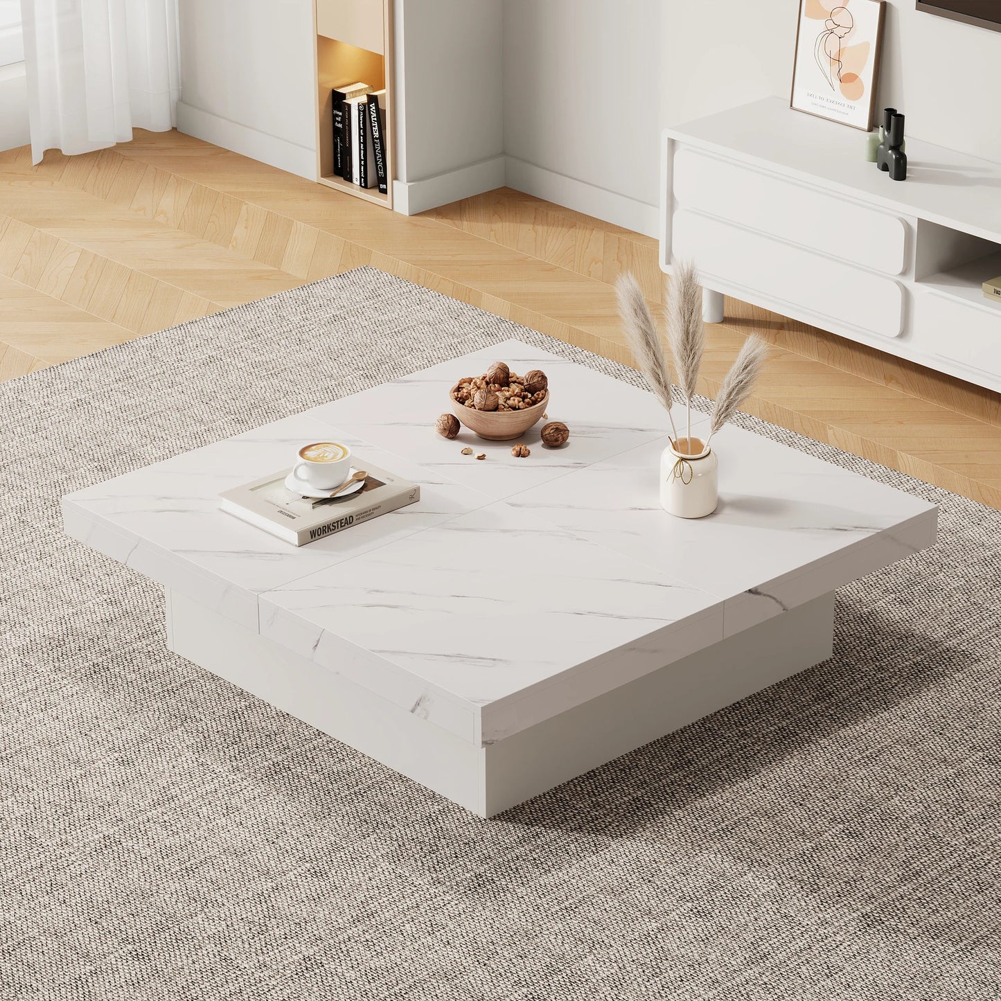 Salontafels - Bijzettafel - Kleine Tafel - Tafel - Woonkamer - 90 cm x 90 cm x 25 cm - Wit