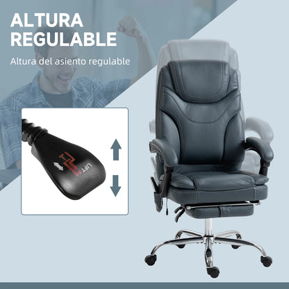 Massage Gaming Stoel - Bureaustoel - Swivel Stoel - met Voetsteun - Hoofdsteun - Verstelbare - Rugleuning - 6-puntsmassage - Ergonomische - Draaibare - 62 x 67 x 113-121 cm - Grijs