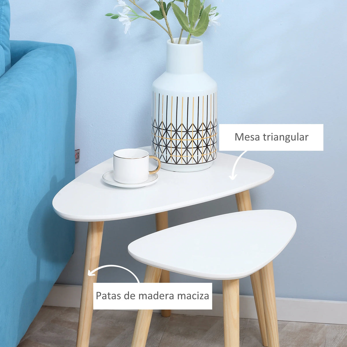Homcom - Bijzettafel - Salontafel - Set van 2 - Witte Look Bijzettafel - Woonkamer - Tafel - Houten Poten - 59,5x39,5x45 cm