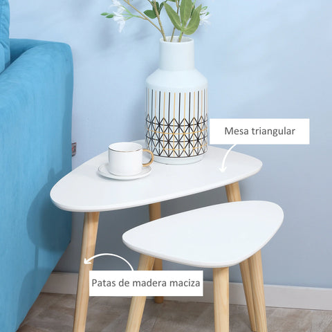 Homcom - Side table - Coffee table - Set of 2 - White Look Side table - Living room - Table - Wooden legs - 59.5x39.5x45 cm