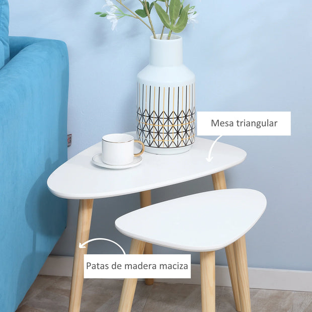 Homcom - Side table - Coffee table - Set of 2 - White Look Side table - Living room - Table - Wooden legs - 59.5x39.5x45 cm