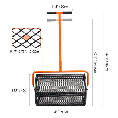Compostverspreider - Strooiwagen - Lichtgewicht Ontwerp - Turf Mos Roller - Verstelbaar Handvat -  voor Tuin - Gazon - 24inch -  61 x 107 cm - Oranje/Zwart