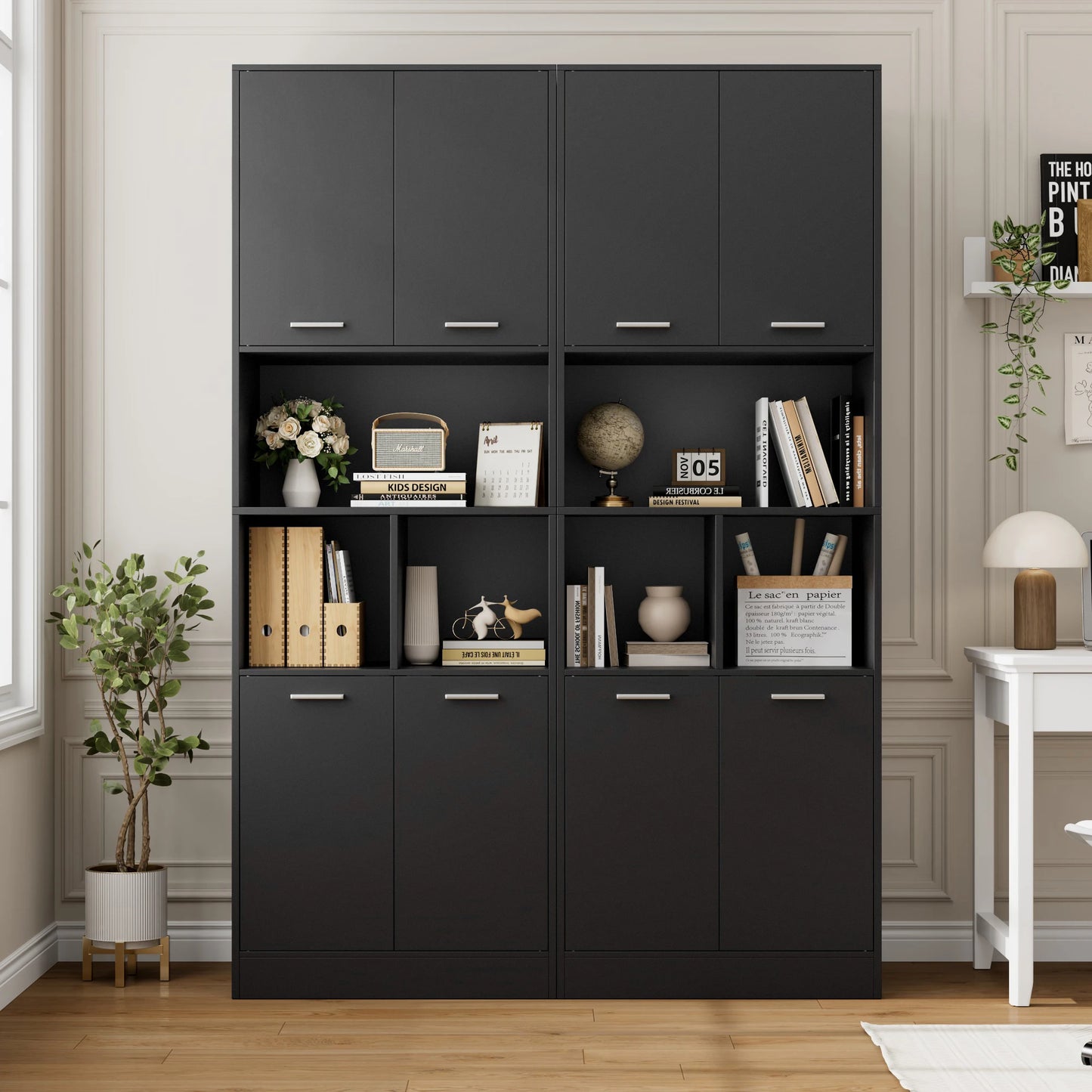 Opbergkast - Kast - Hoge Kasten - Opbergkasten - Stellingkasten - 180.5 x 60 x 40 cm - Opbergrek - Met Deuren en Open Planken - Geschikt voor Badkamer, Woonkamer, Keuken - Zwart