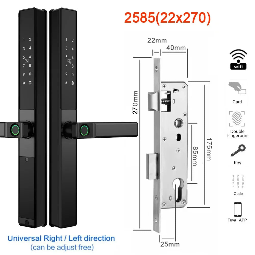 Slimme Wifi Deurslot – Elektronisch Slot – Biometrisch Slot – Fingerprint Deurslot – Smart Lock – Vingerafdrukherkenning 0,3s – IP67 Waterdicht Aluminiummateriaal - 2585 - 22x270