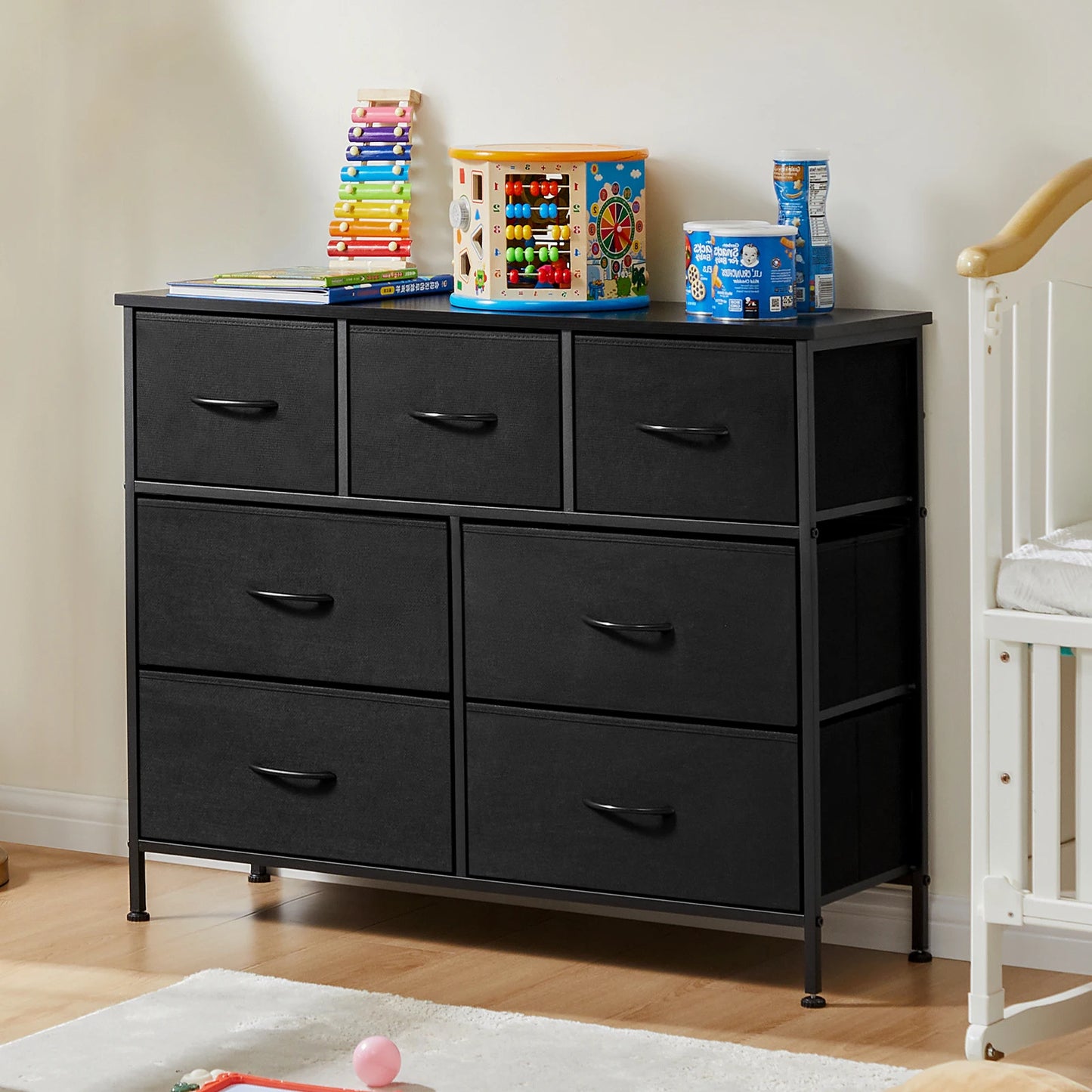 Ladekast - Ladenkastje - Multifunctionele 7-Lades Kast - voor Slaapkamer en Woonkamer - Minimalistisch - Ruim - en Duurzaam - Organisator - voor Kleding en Opslag - Duurzaam en Veilig - Zwart - QUORE