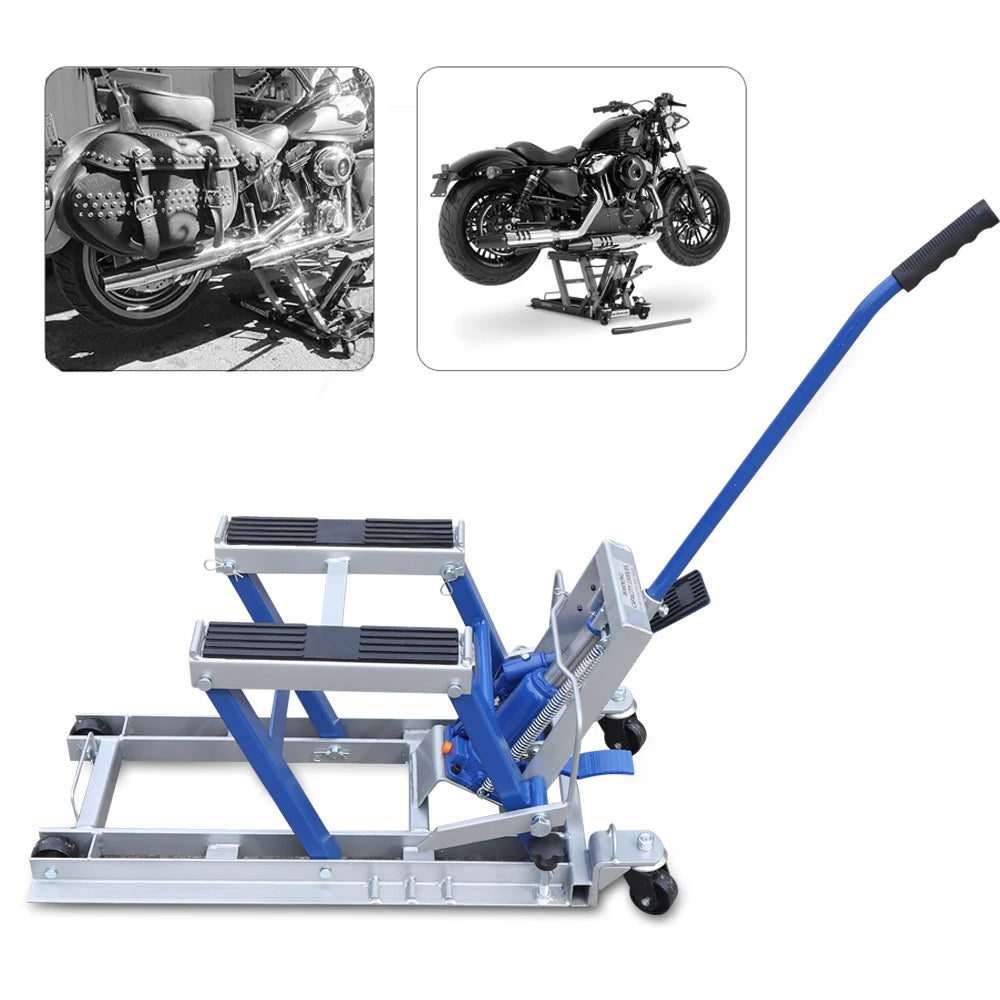 Jack - Garage Jack - Hydraulic Jack - Hydraulic Motorcycle Lift - 680 kg - Maintenance Lift - with Foot Pedal - Hydraulic for Workshop - Blue