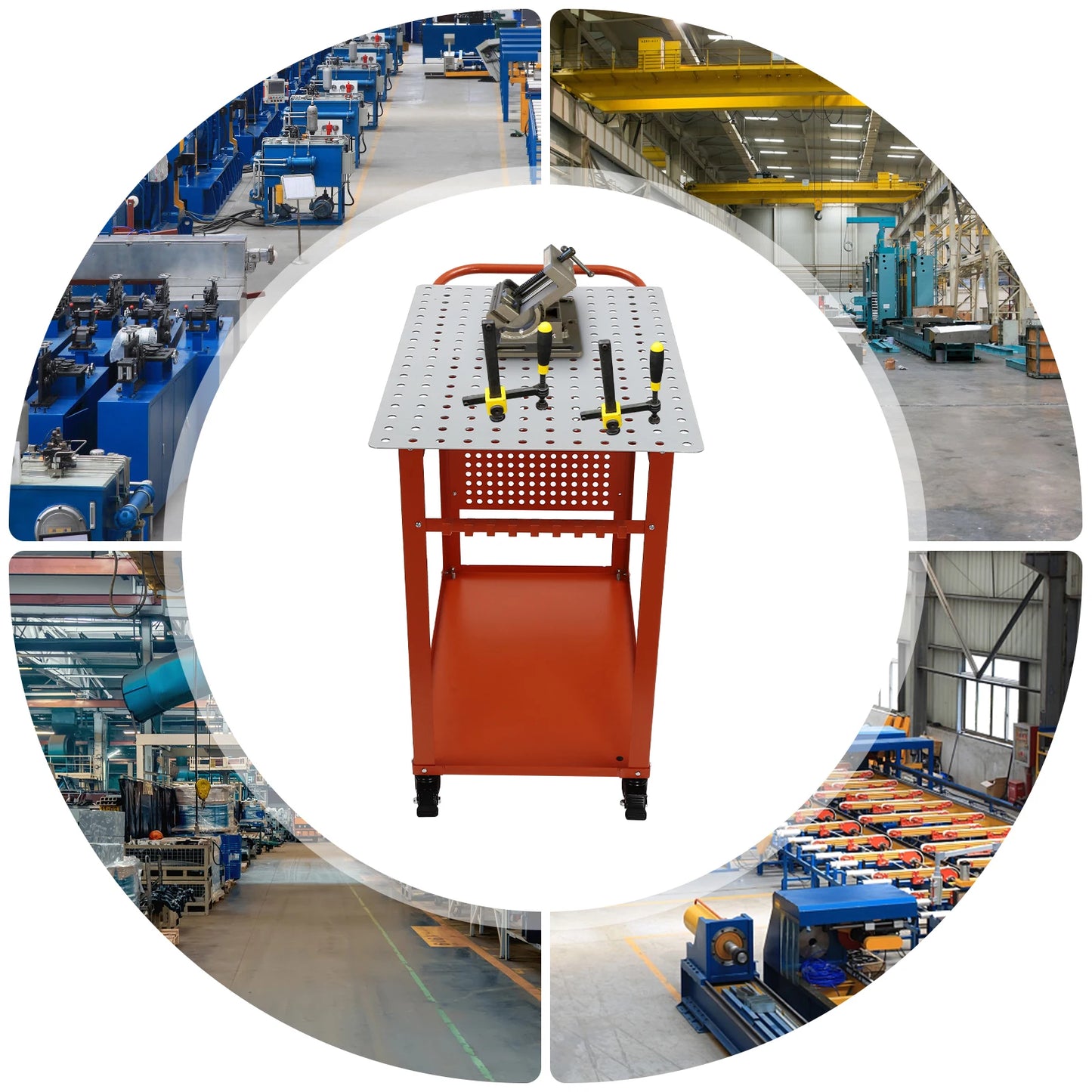 Industriële Stalen Werktafel – Werkbank – Montagebank – Werkbank Met Wielen – Mobiele Werktafel Rood – Draagvermogen 272 kg – Dubbele Werkplanken Met 9 Haken En Zijbord - QUORE